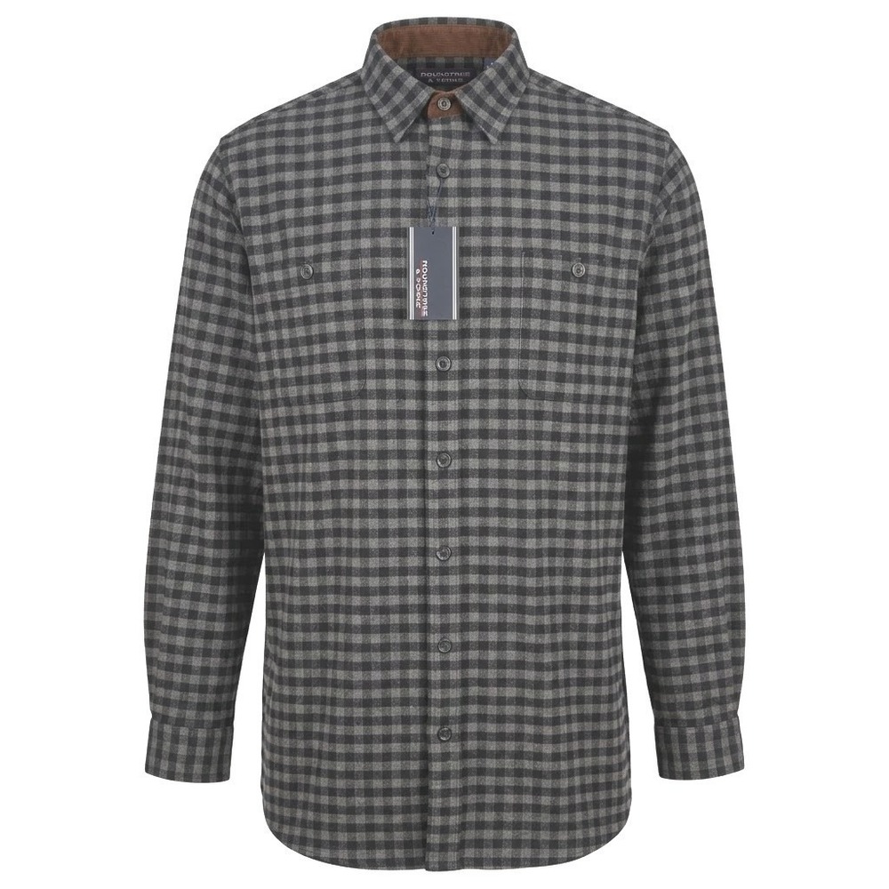 NEW Roundtree & Yorke Mens 2XB Flannel‎ Shirt Gray Black Check Cotton Big Man